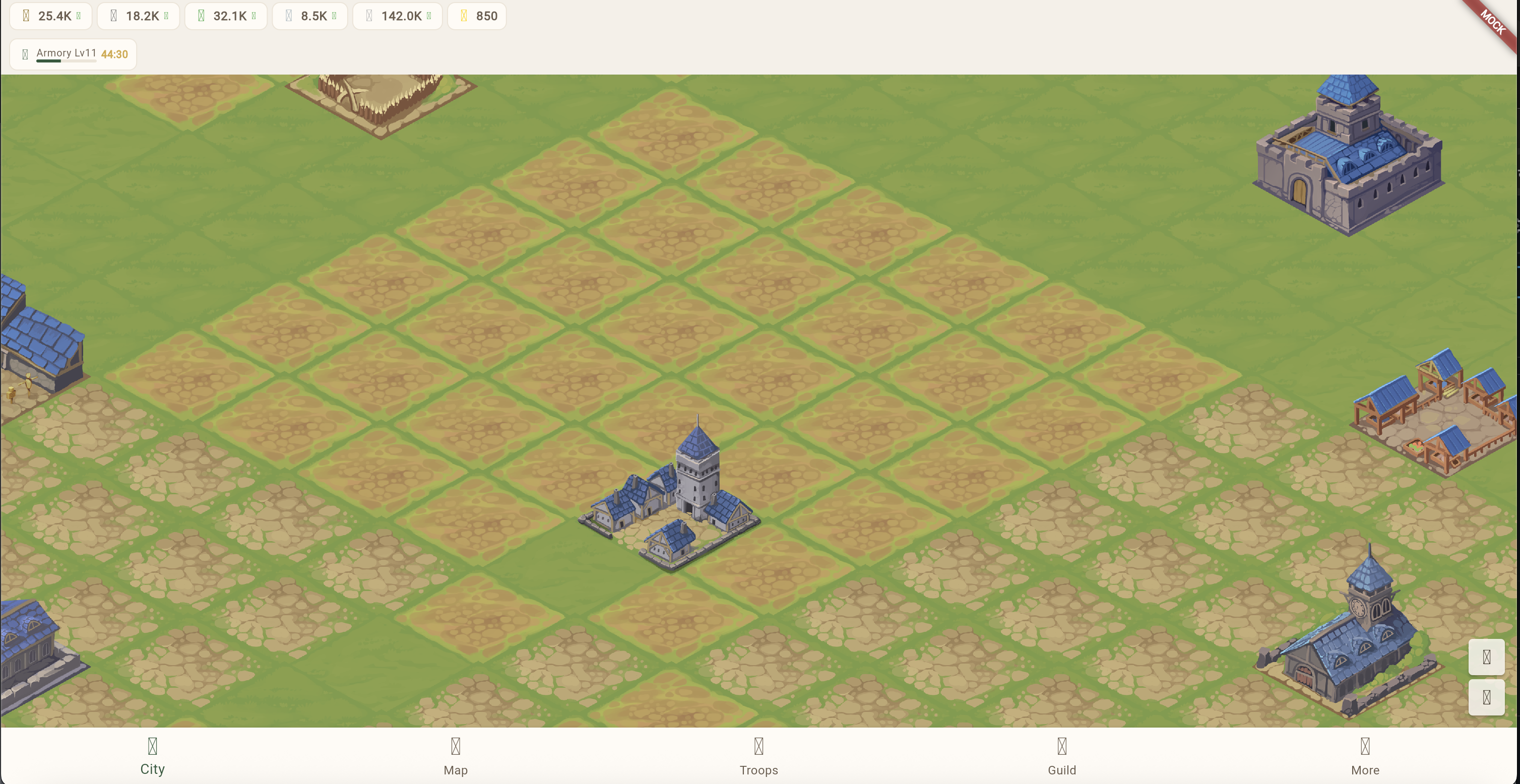 Early city view with missing navigation icons